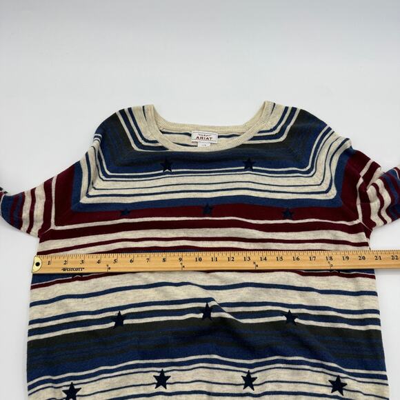 ARIAT Womens Stars Stripes Knit Sweater Top Size L Lightweight Wide Neck Layer - Picture 6 of 8